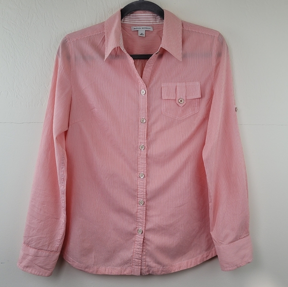 Cotton Silk Blend Pinstripe Button Front Shirt Med - Picture 14 of 14